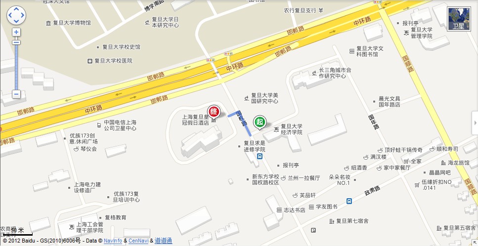 Location map of Crowne Plaza Shanghai Fudan